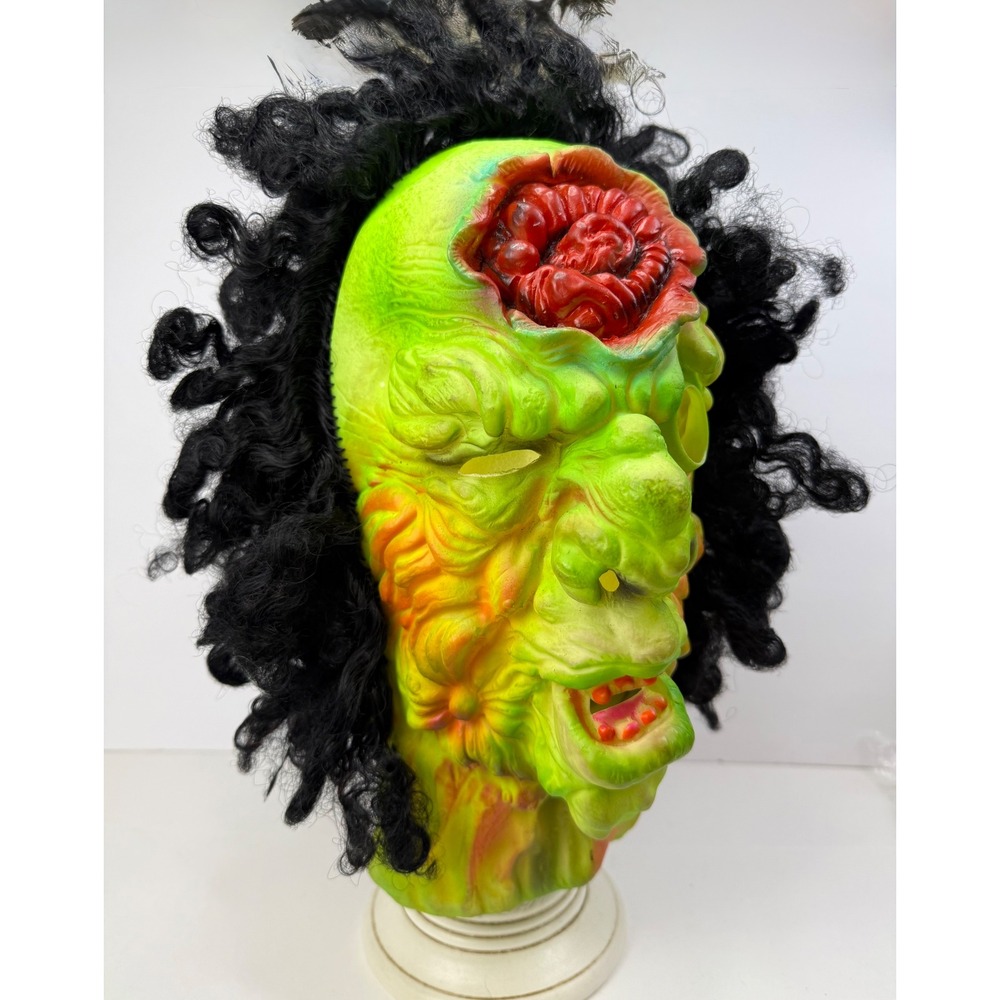 Vintage Fun World Neon Green Zombie Monster Horror Mask Exposed  Brain 1990's